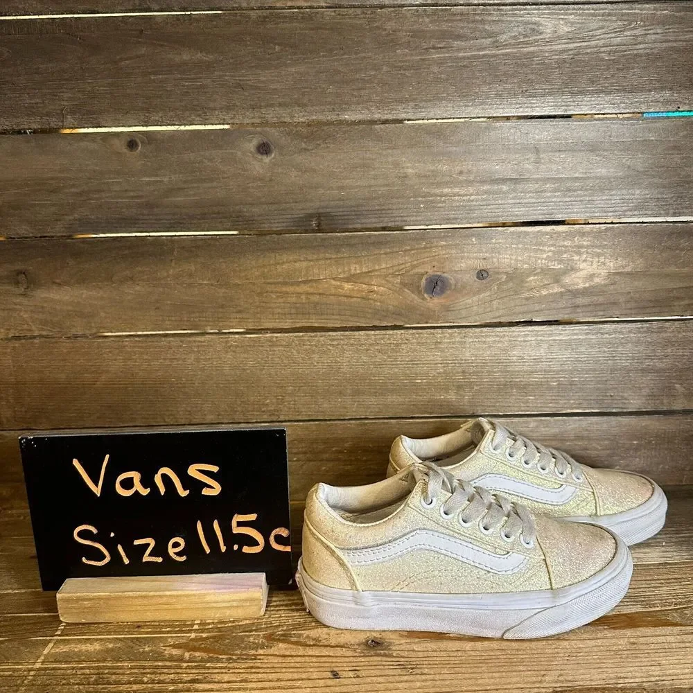 Kids Girls Vans Old Skool Yellow Glitter Skateboarding Sneakers Shoes Size 11.5